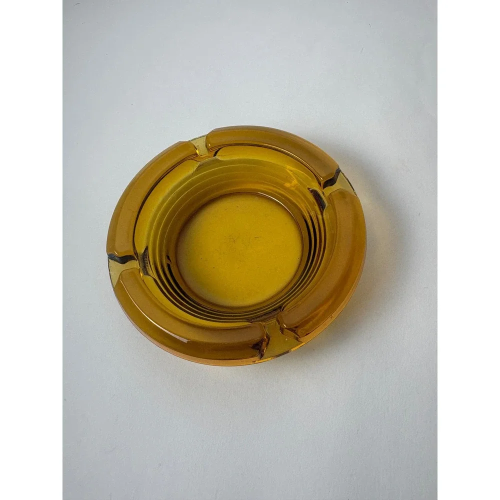 Amber Glass Ashtray Vintage Round Cigar Cigarette Holder for Home Decor‎